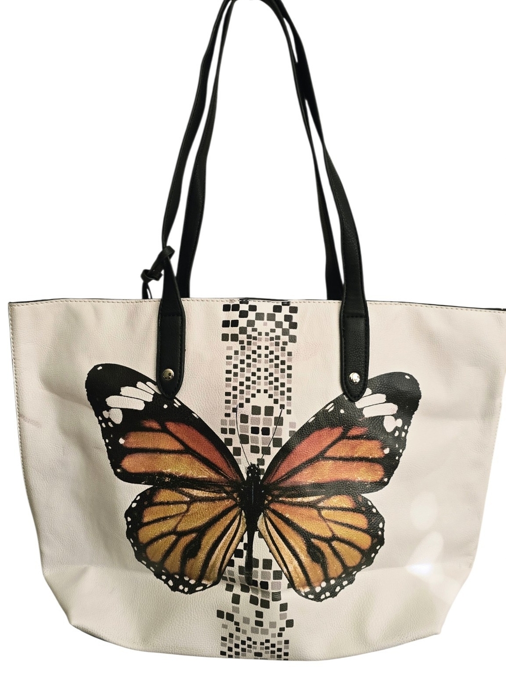 Carlos Santana Butterfly White Black Large Tote Shoulder Bag